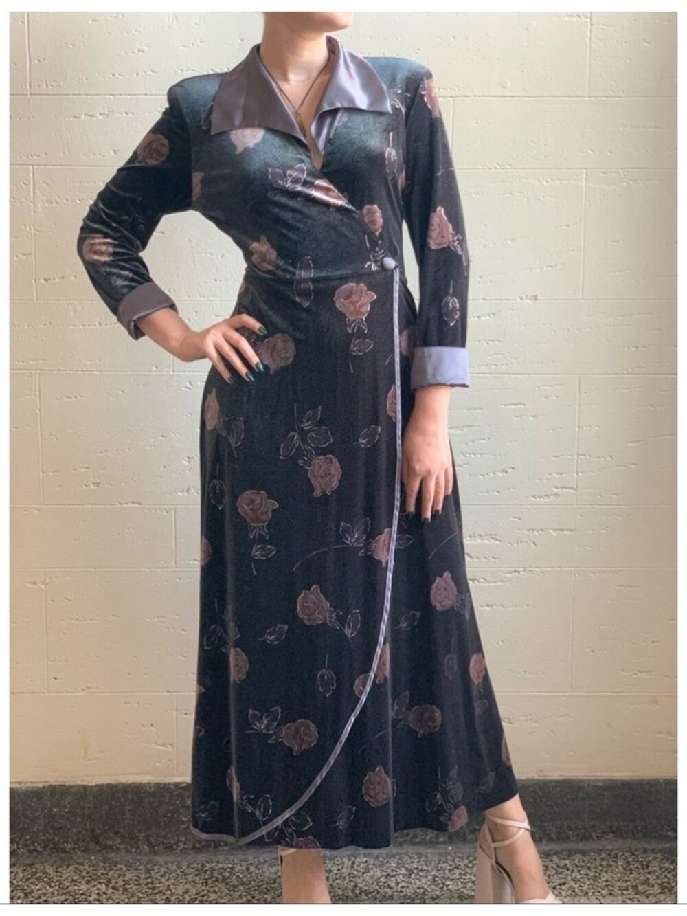 Vintage 70's Bendigo Impressions Velvet Faux Wrap Maxi Dress Sz M